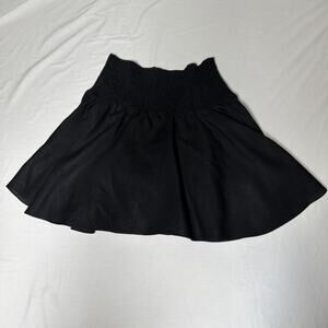 J Crew Smocked Waist Black Pull On Linen Mini Skirt - Size XL Summer Beach